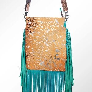 American Darling Tan and Turquoise Crossbody Bag